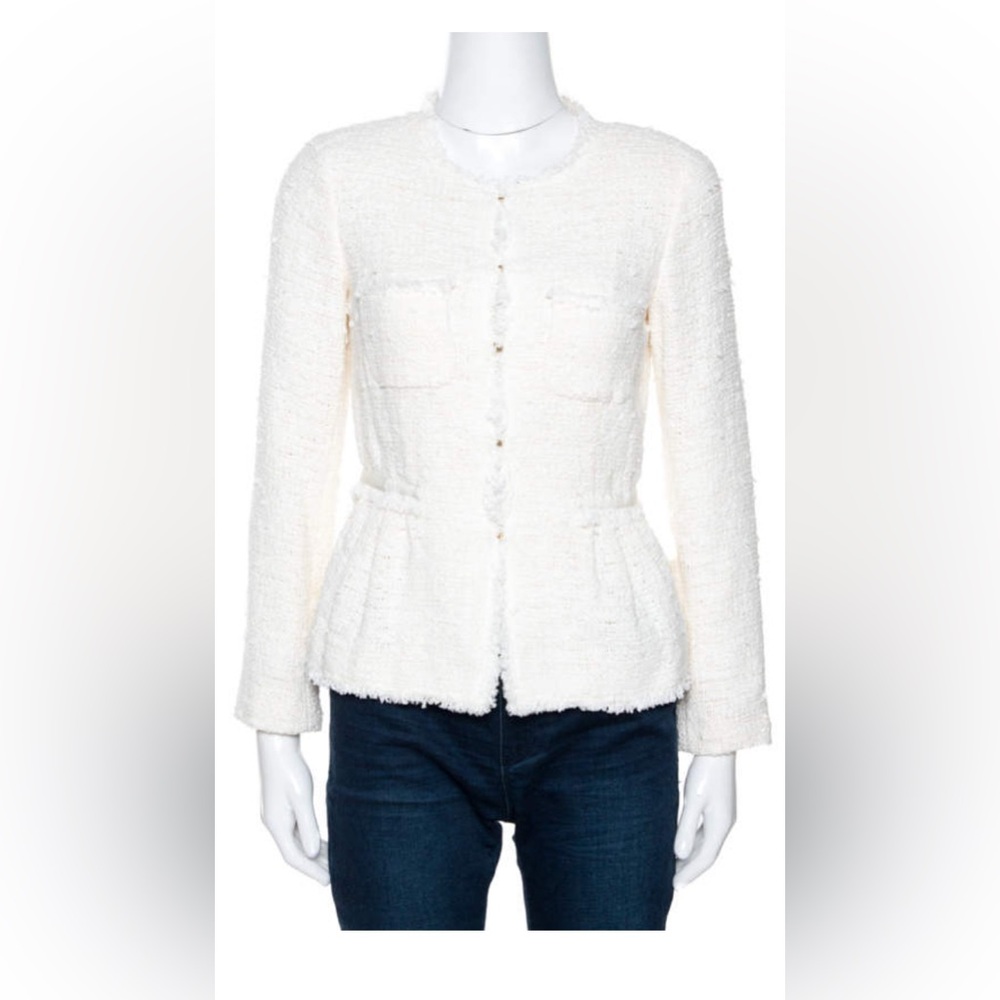 Carolina Herrera Off White Tweed Peplum Jacket